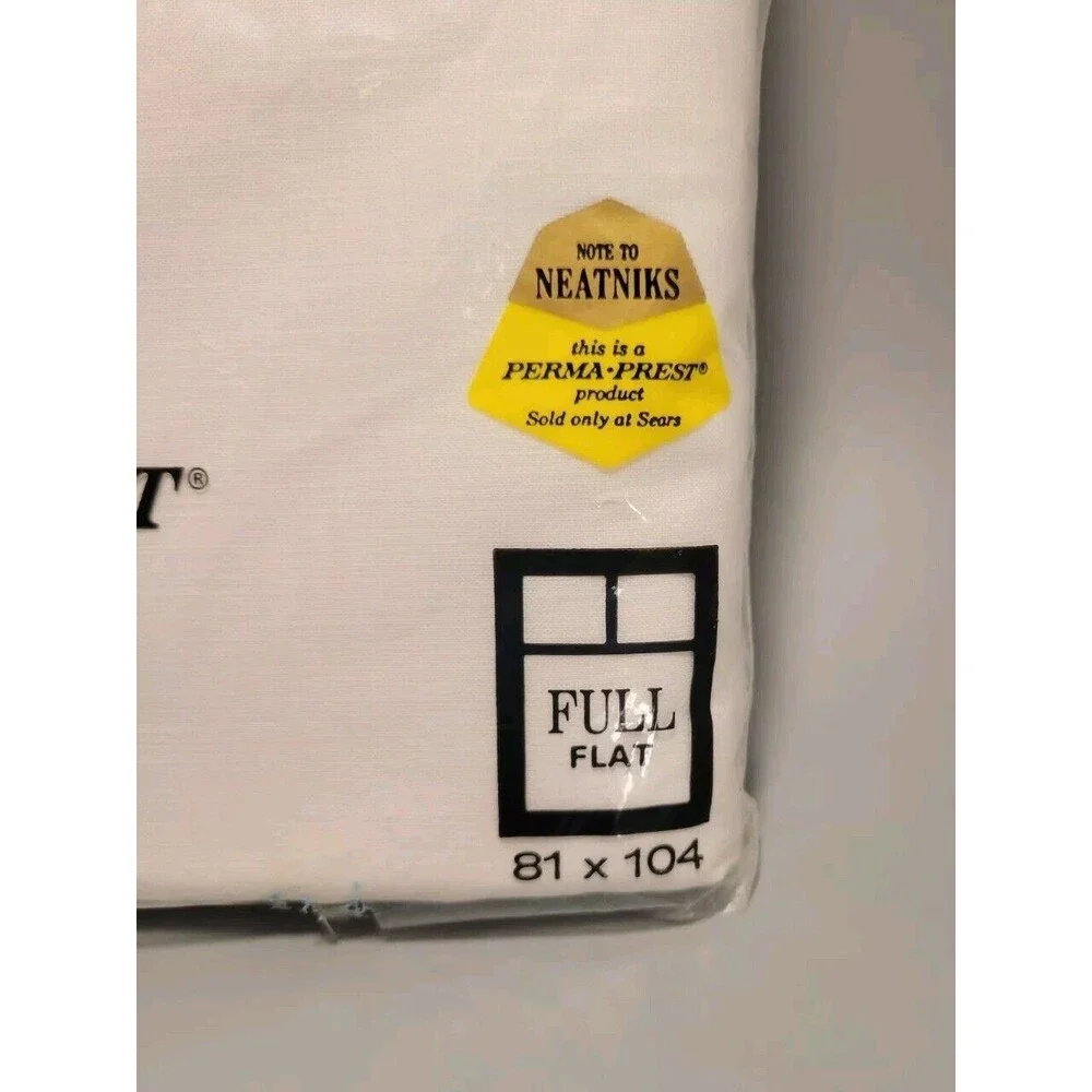NEW Old Stock Full Flat Sheet SEARS Solid White Perma-Prest Muslin Sheet NOS